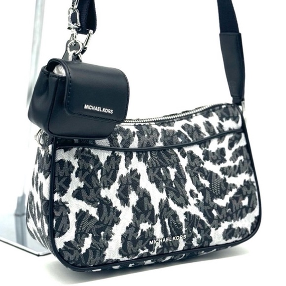 Michael Kors Jet Set Medium Leopard Logo Crossbody Bag W Case for Apple AirPods - Picture 1 of 11